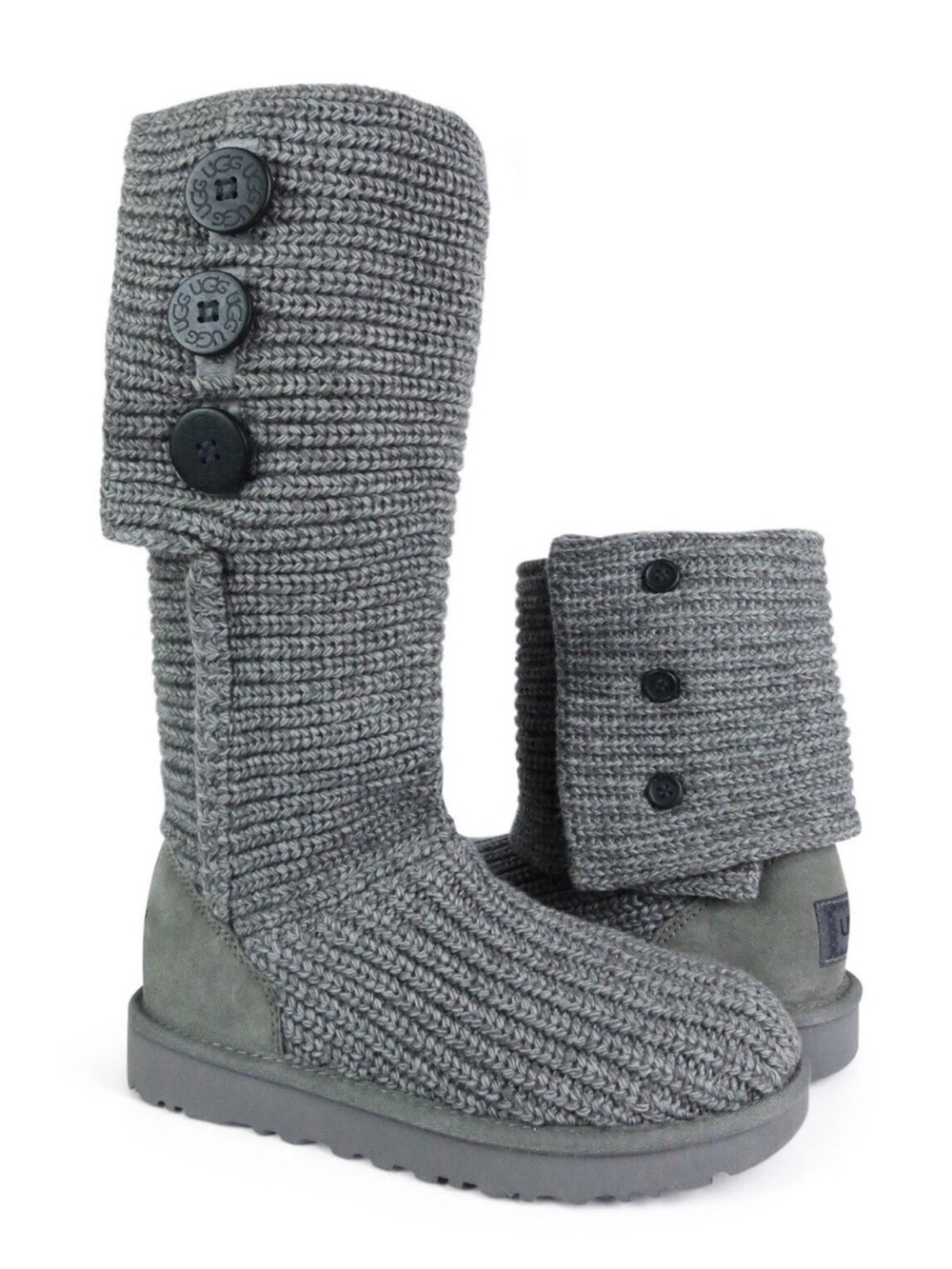 UGG Classic Cardy Tall Boots Women's Size 8 Gray Knit Mid Calf Round Toe